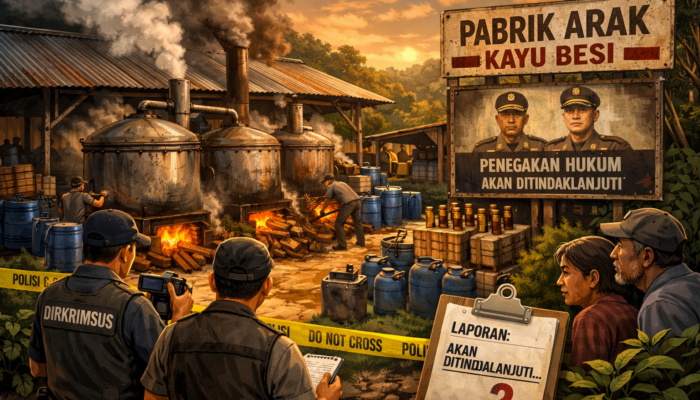 PABRIK ARAK KAYU BESI JADI UJIAN NYALI PENEGAK HUKUM: WARGA TUNGGU BUKTI, BUKAN SEKADAR UCAPAN “AKAN DITINDAKLANJUTI”